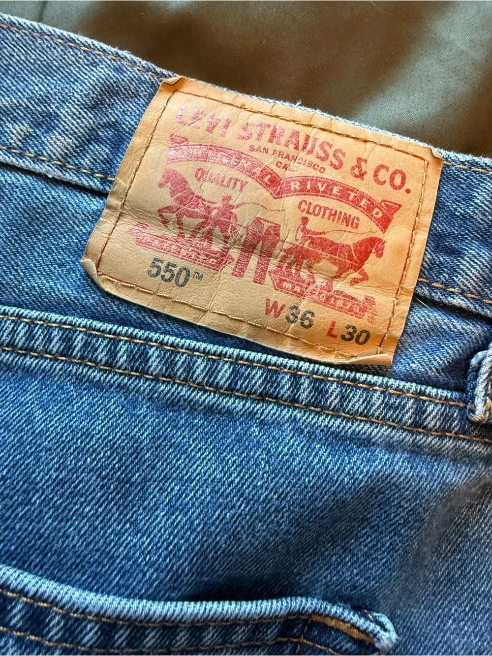 Levi's Straight Men’s 550 Relaxed Fit Jeans Blue Denim Dark Stone Wash 36 x 30